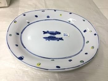 Amazon.co.jp: P3-038三洋陶器 龍峰窯 水玉双魚楕円 パスタ 惣菜